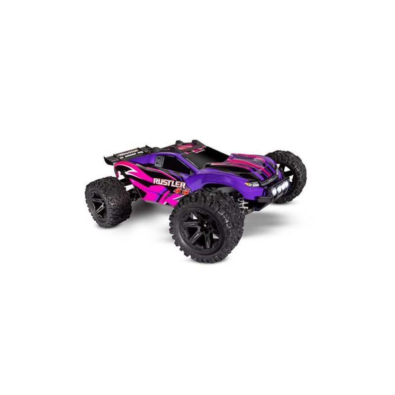 Traxxas Rustler 4x4 Brushed Stadium Truck Rose + led avec accus / chargeur