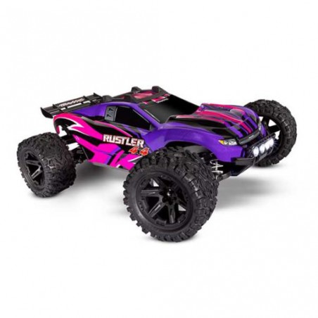 Traxxas Rustler 4x4 Brushed Stadium Truck Rose + led avec accus / chargeur
