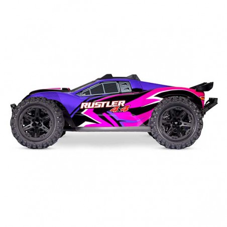 Traxxas Rustler 4x4 Brushed Stadium Truck Rose + led avec accus / chargeur