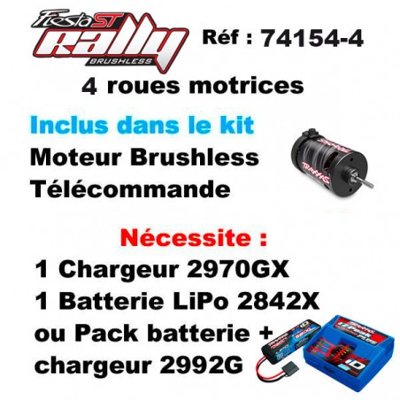 Traxxas FORD FIESTA RALLY BRUSHLESS CLIPLESS ROUGE SANS ACCUS / CHARGEUR