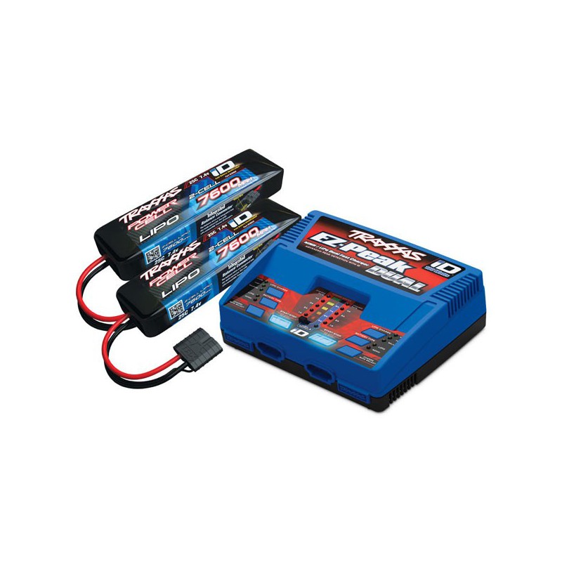 PACK CHARGEUR 2972G + 2 x LIPO 2S 7600MAH 2869X PRISE TRAXXAS